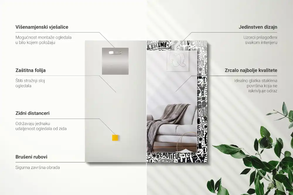 Tiskano pravokotne ogledalo Motivacijski ročno napisani napisi