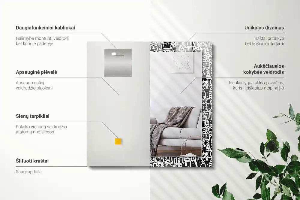 Tiskano pravokotne ogledalo Motivacijski ročno napisani napisi