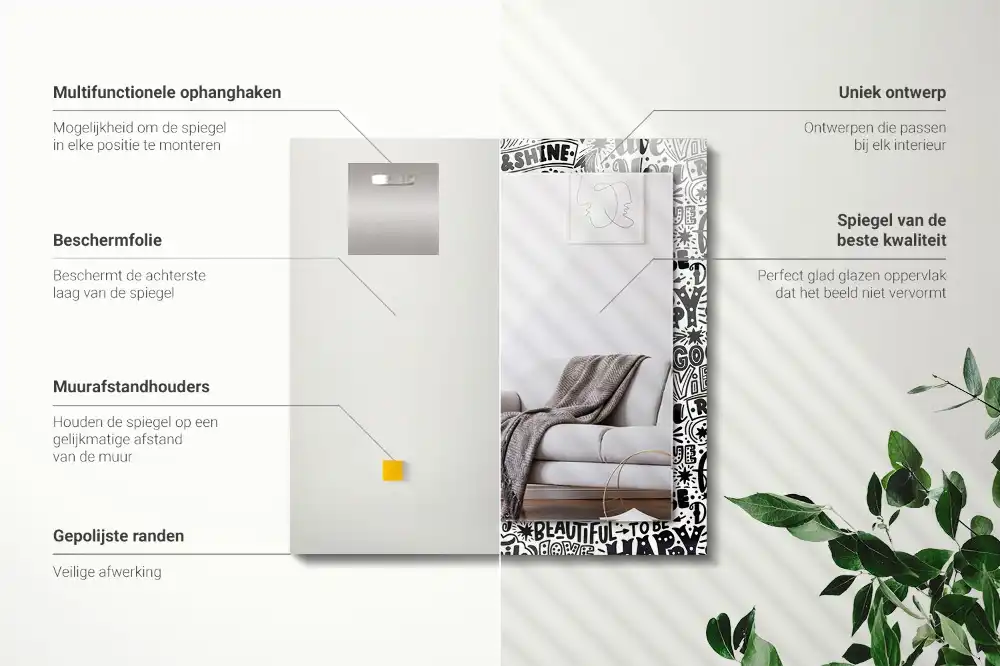 Tiskano pravokotne ogledalo Motivacijski ročno napisani napisi