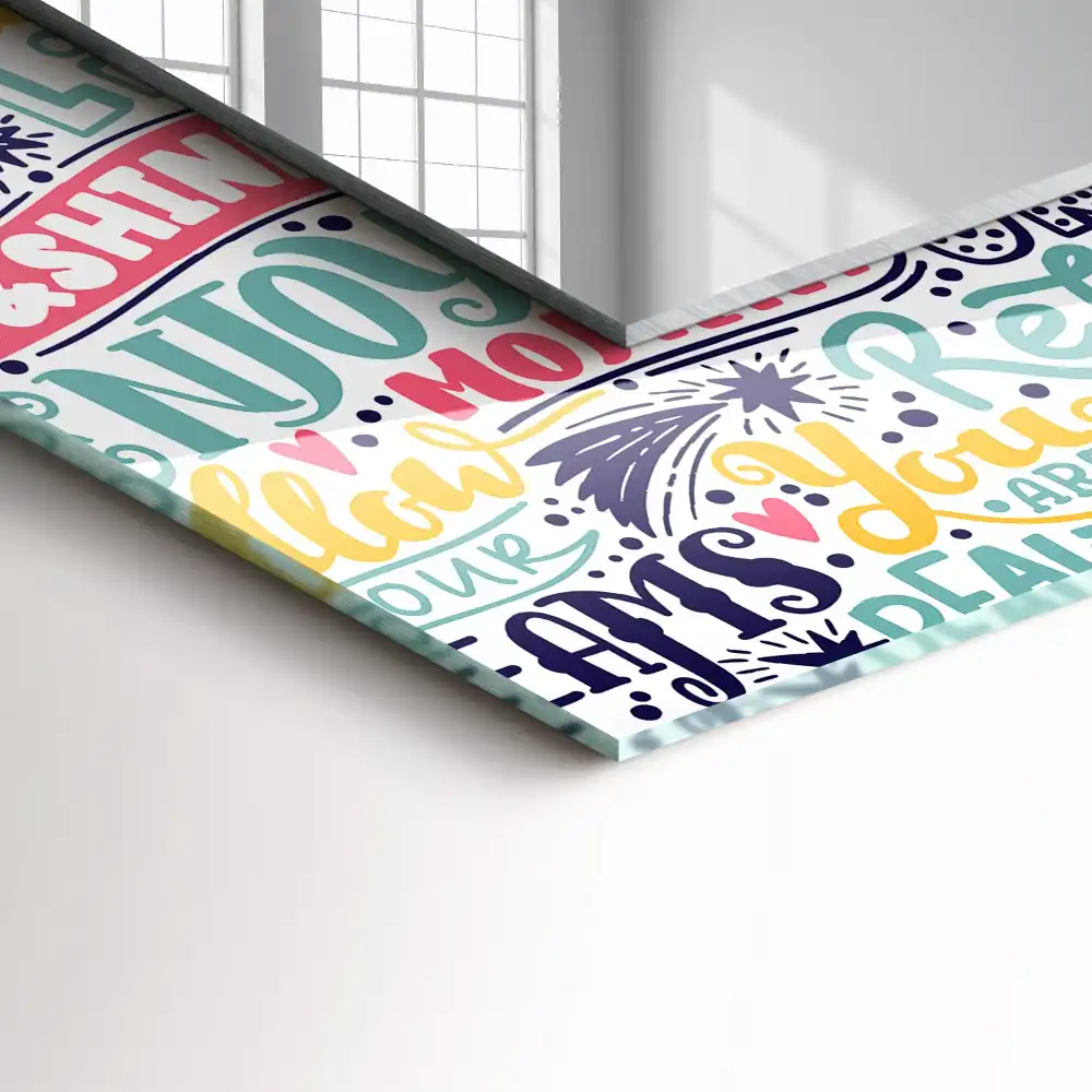 Pravokotne ogledalo s potiskanim okvirjem Barviti motivacijski napisi