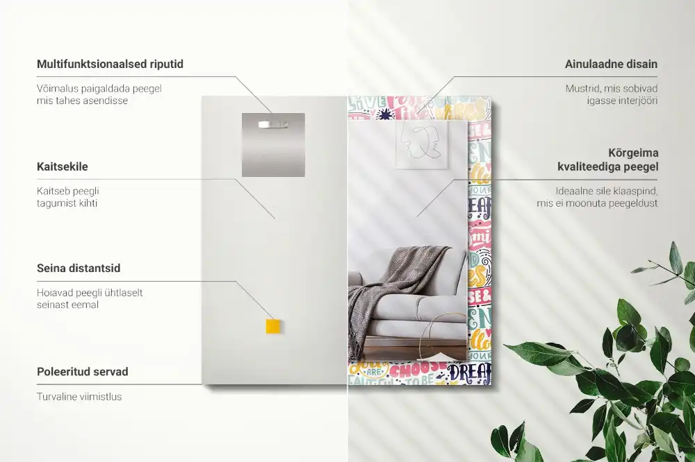 Pravokotne ogledalo s potiskanim okvirjem Barviti motivacijski napisi