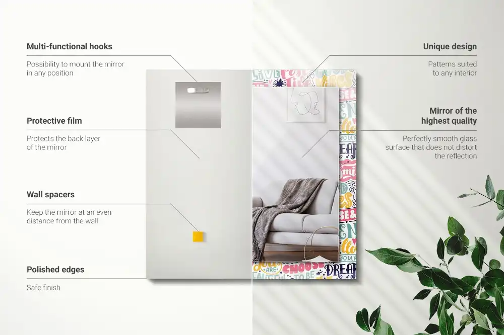 Pravokotne ogledalo s potiskanim okvirjem Barviti motivacijski napisi