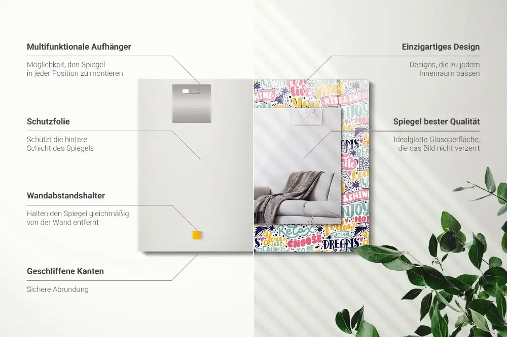 Pravokotne ogledalo s potiskanim okvirjem Barviti motivacijski napisi