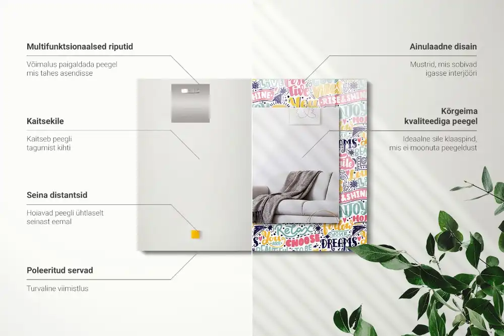 Pravokotne ogledalo s potiskanim okvirjem Barviti motivacijski napisi