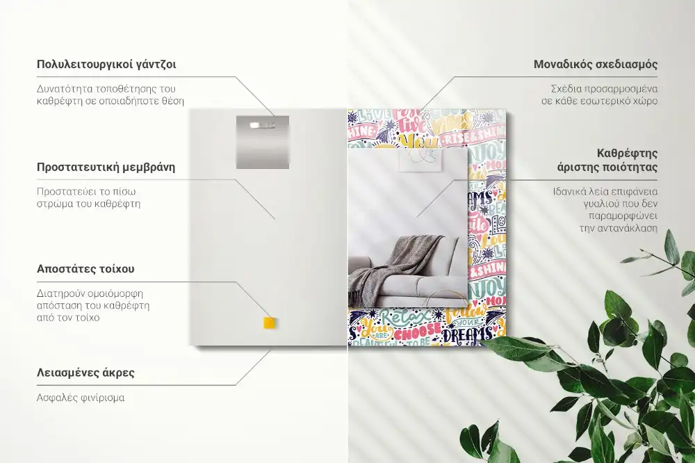 Pravokotne ogledalo s potiskanim okvirjem Barviti motivacijski napisi