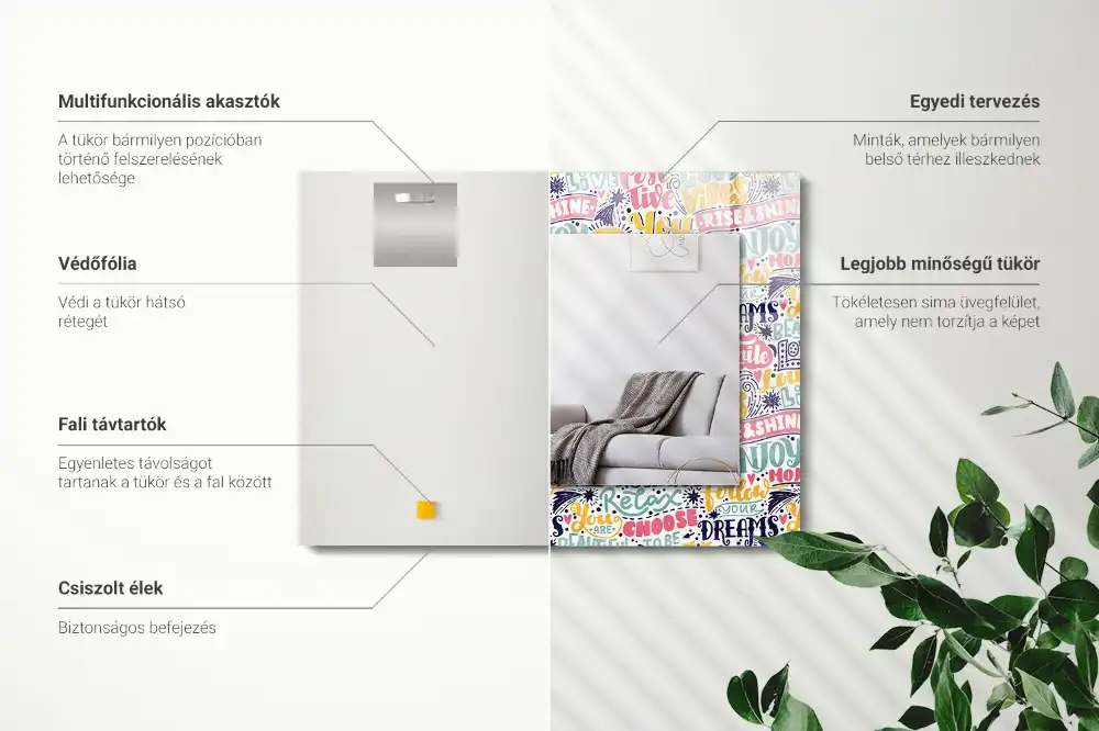 Pravokotne ogledalo s potiskanim okvirjem Barviti motivacijski napisi