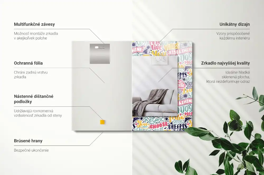 Pravokotne ogledalo s potiskanim okvirjem Barviti motivacijski napisi