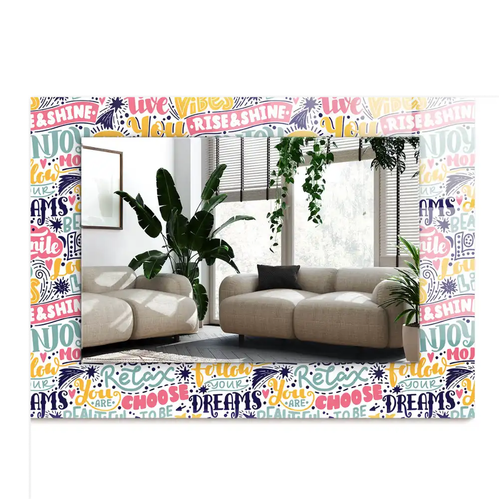 Pravokotne ogledalo s potiskanim okvirjem Barviti motivacijski napisi