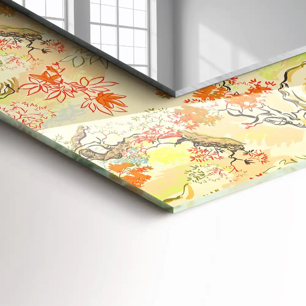 Pravokotne ogledalo s potiskanim okvirjem Japonski vrt