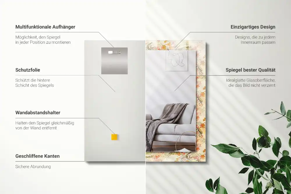 Pravokotne ogledalo s potiskanim okvirjem Japonski vrt