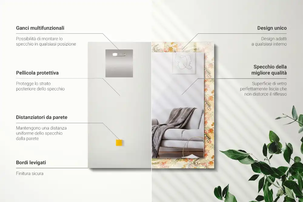 Pravokotne ogledalo s potiskanim okvirjem Japonski vrt