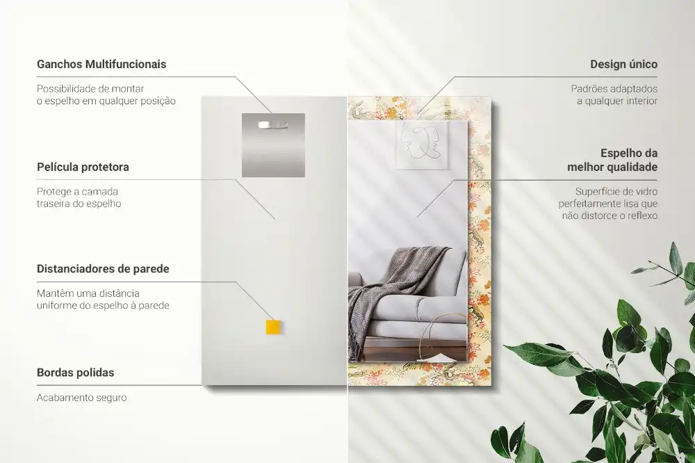 Pravokotne ogledalo s potiskanim okvirjem Japonski vrt