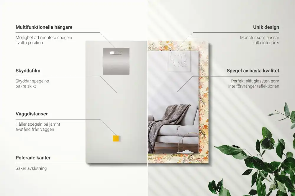 Pravokotne ogledalo s potiskanim okvirjem Japonski vrt