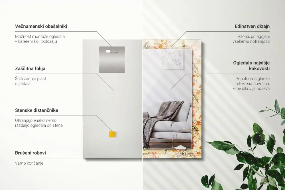 Pravokotne ogledalo s potiskanim okvirjem Japonski vrt