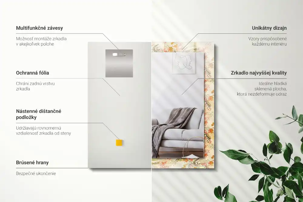 Pravokotne ogledalo s potiskanim okvirjem Japonski vrt