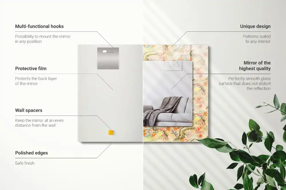 Pravokotne ogledalo s potiskanim okvirjem Japonski vrt