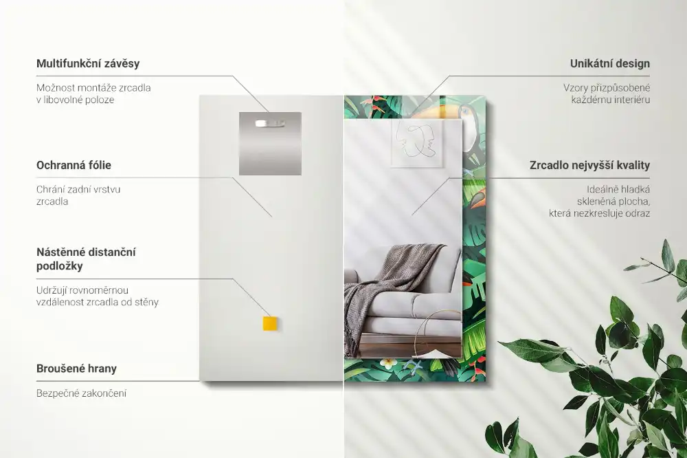 Pravokotne okrasno ogledalo Tukani zapuščajo džunglo