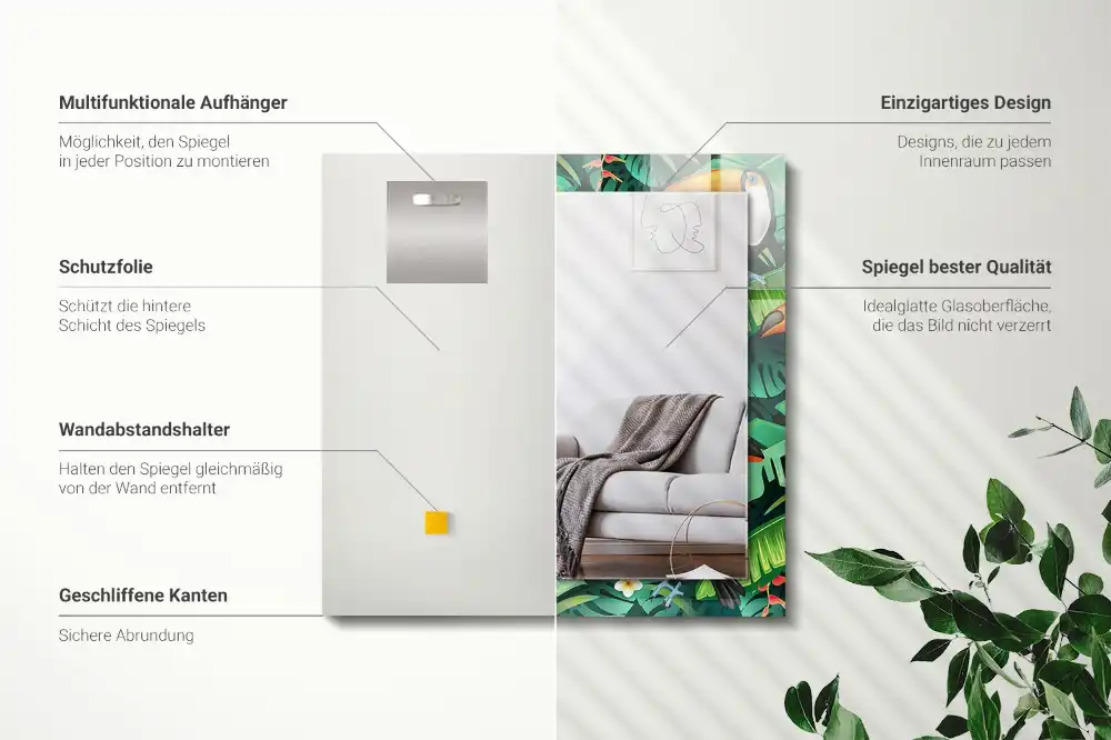 Pravokotne okrasno ogledalo Tukani zapuščajo džunglo