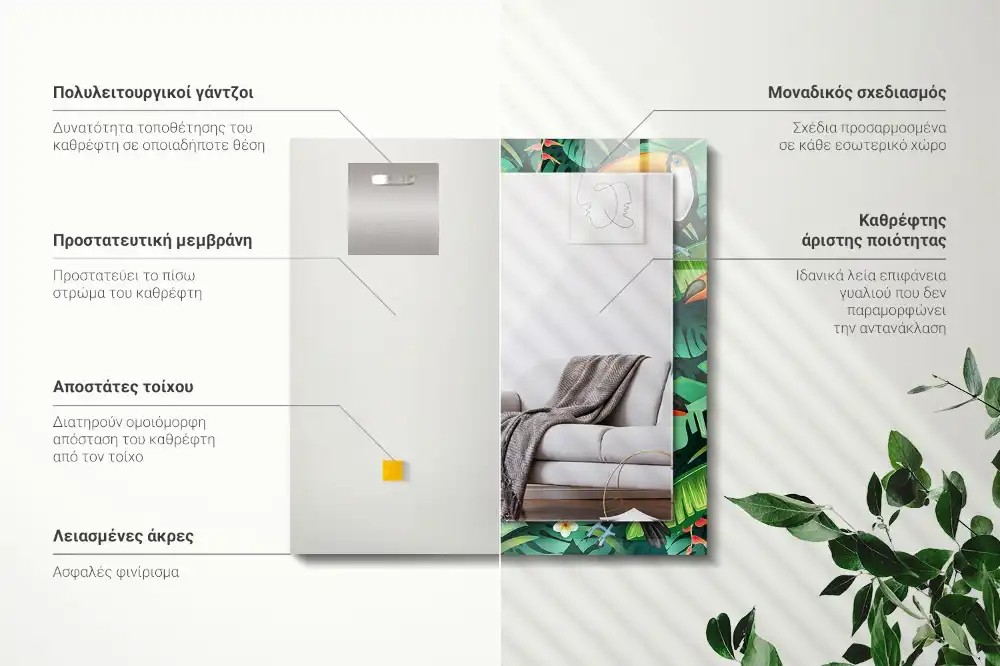 Pravokotne okrasno ogledalo Tukani zapuščajo džunglo