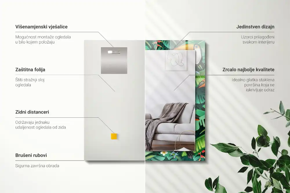 Pravokotne okrasno ogledalo Tukani zapuščajo džunglo