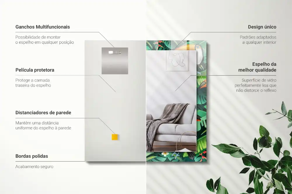 Pravokotne okrasno ogledalo Tukani zapuščajo džunglo