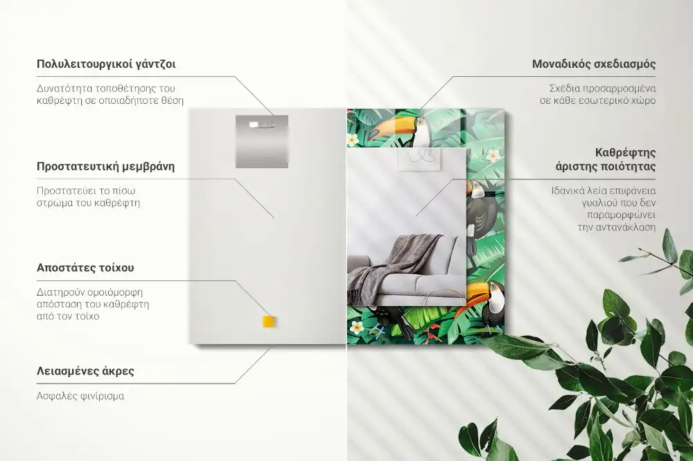 Pravokotne okrasno ogledalo Tukani zapuščajo džunglo