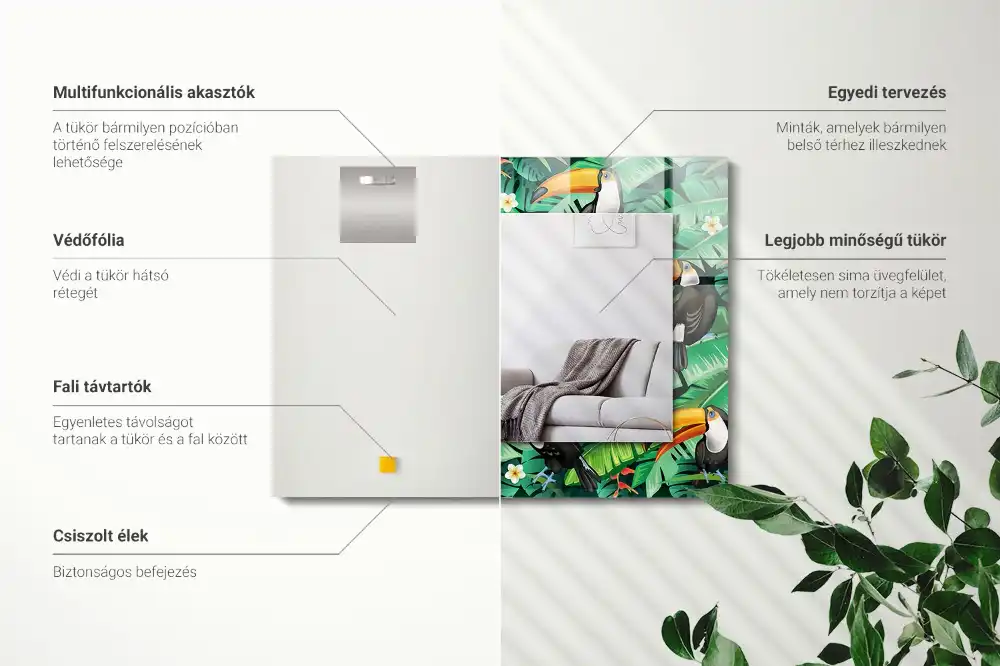 Pravokotne okrasno ogledalo Tukani zapuščajo džunglo