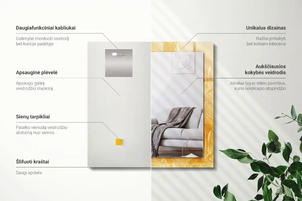 Tiskano pravokotne ogledalo Vzorec oranžnih listov