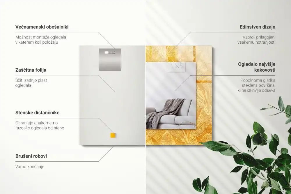 Tiskano pravokotne ogledalo Vzorec oranžnih listov