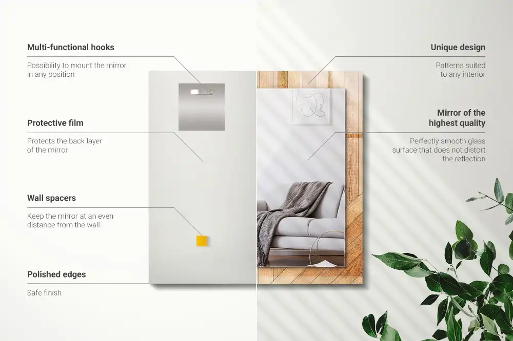 Pravokotne ogledalo s potiskanim okvirjem Leseni parket