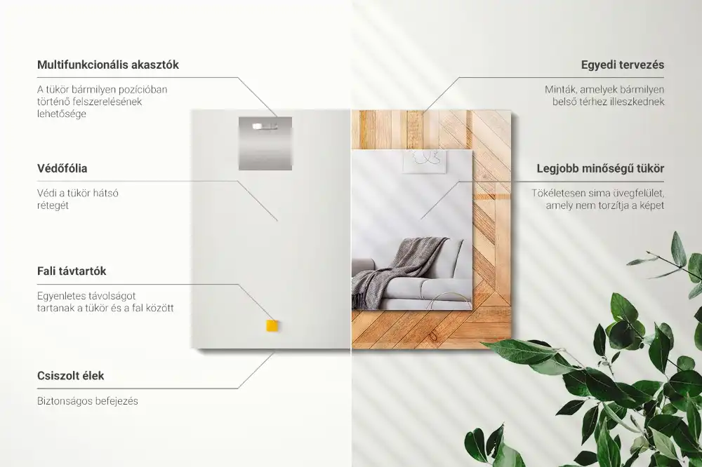 Pravokotne ogledalo s potiskanim okvirjem Leseni parket