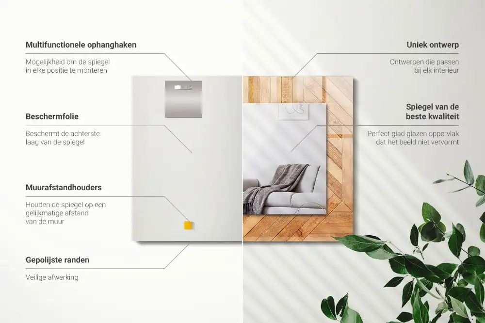 Pravokotne ogledalo s potiskanim okvirjem Leseni parket