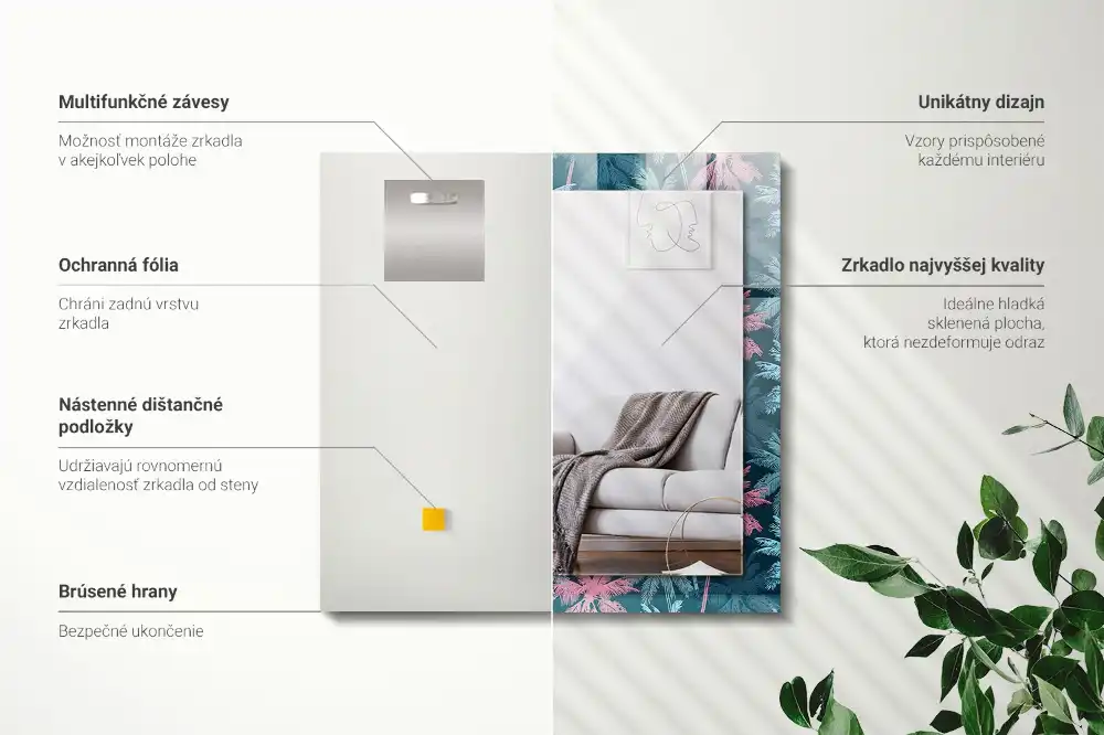 Tiskano pravokotne ogledalo Barvit vzorec palme