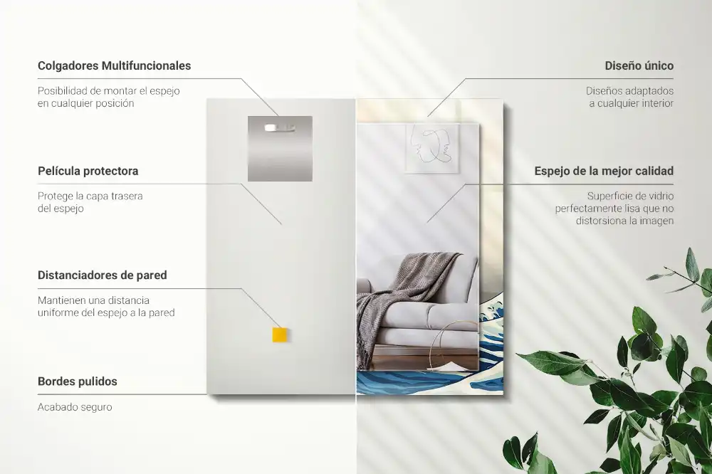 Pravokotne ogledalo s potiskanim okvirjem Veliki val pri Kanagawi