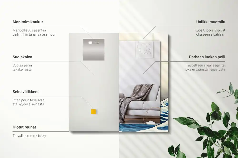 Pravokotne ogledalo s potiskanim okvirjem Veliki val pri Kanagawi