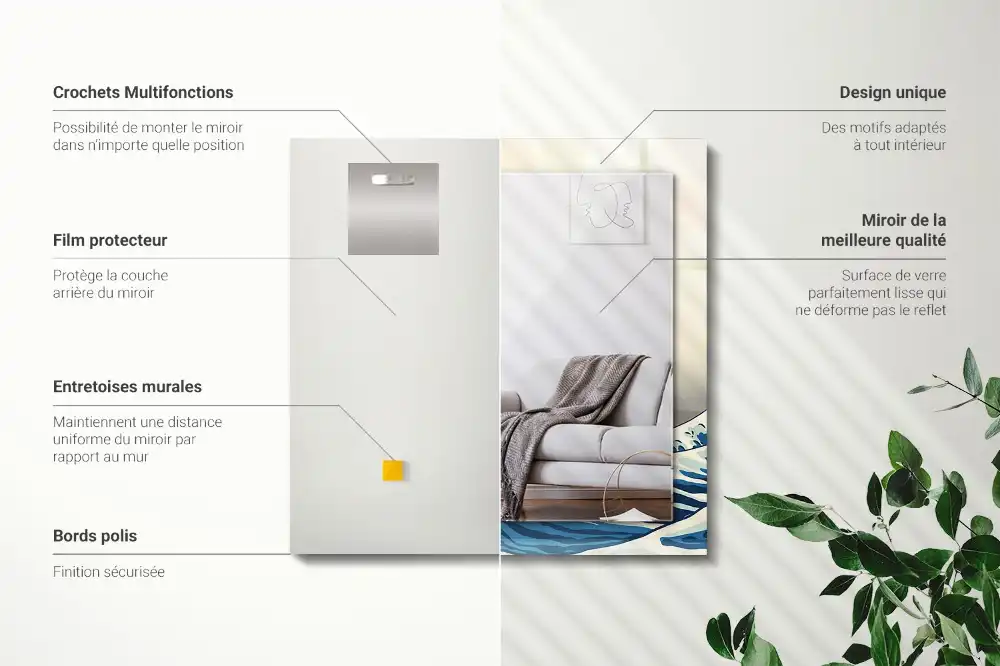 Pravokotne ogledalo s potiskanim okvirjem Veliki val pri Kanagawi