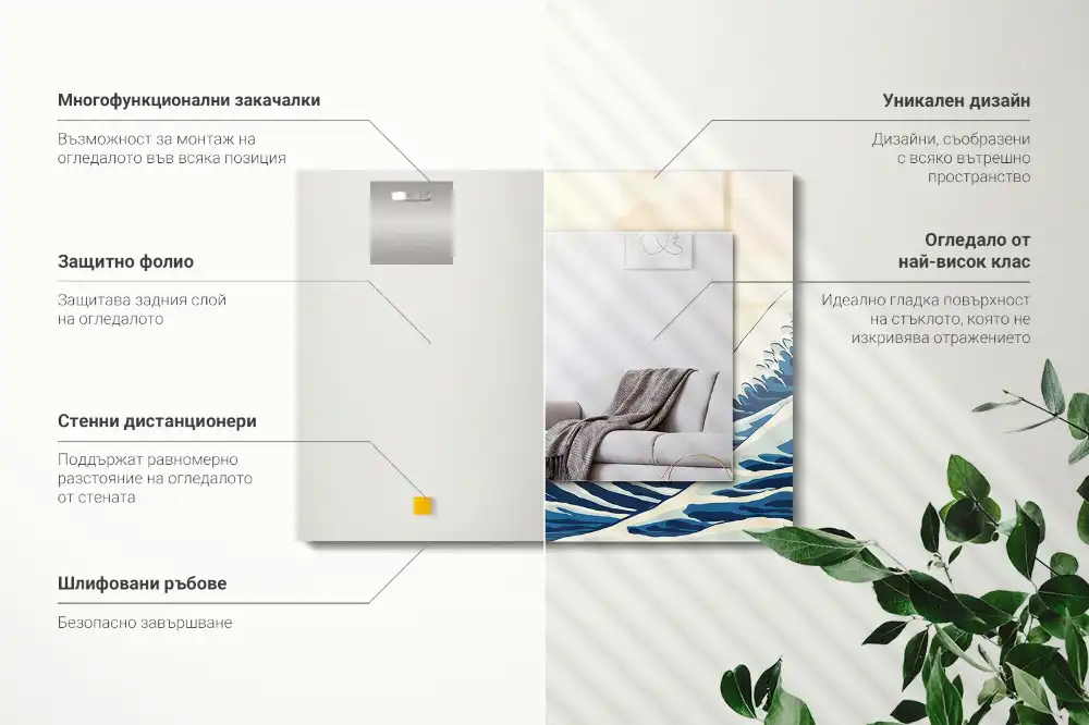 Pravokotne ogledalo s potiskanim okvirjem Veliki val pri Kanagawi