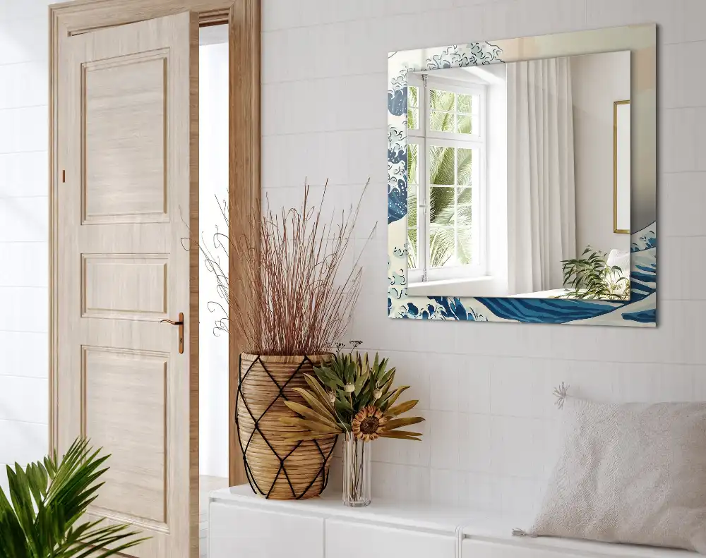 Pravokotne ogledalo s potiskanim okvirjem Veliki val pri Kanagawi