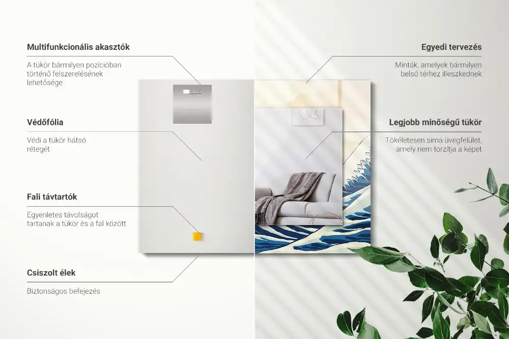 Pravokotne ogledalo s potiskanim okvirjem Veliki val pri Kanagawi