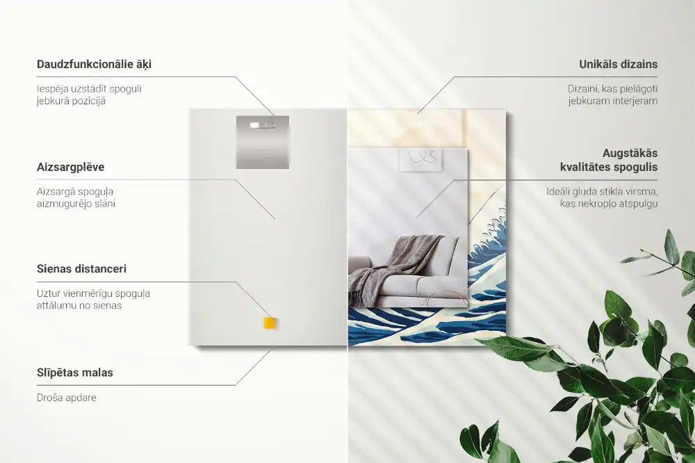 Pravokotne ogledalo s potiskanim okvirjem Veliki val pri Kanagawi