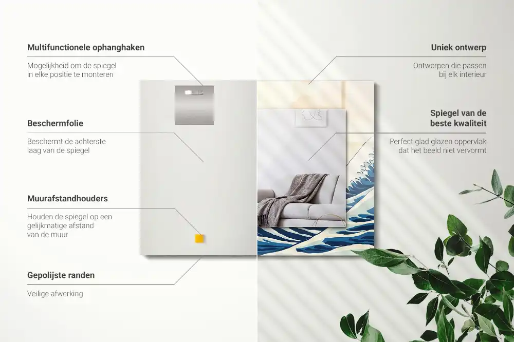 Pravokotne ogledalo s potiskanim okvirjem Veliki val pri Kanagawi