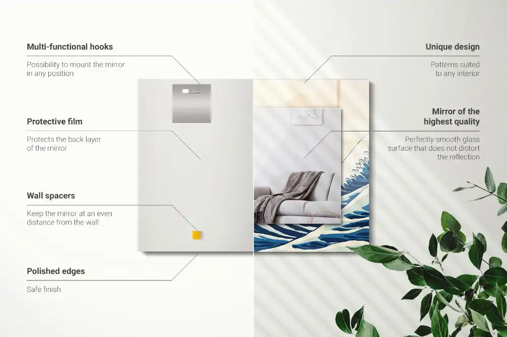 Pravokotne ogledalo s potiskanim okvirjem Veliki val pri Kanagawi