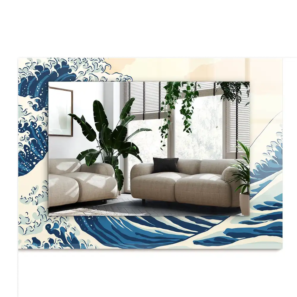 Pravokotne ogledalo s potiskanim okvirjem Veliki val pri Kanagawi