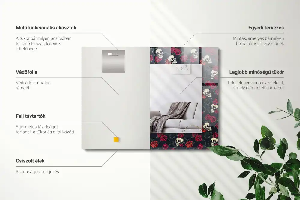 Pravokotne okrasno ogledalo Lobanje vrtnice trni