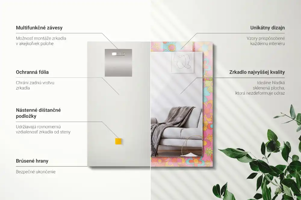 Tiskano pravokotne ogledalo Barvit cvetlični žleb