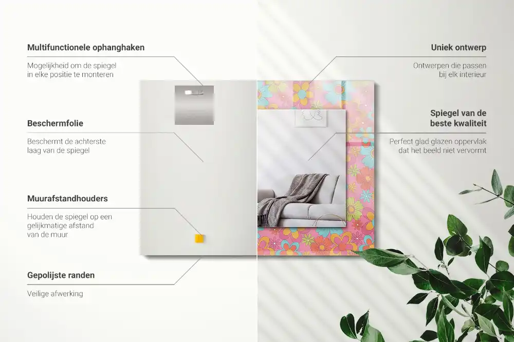 Tiskano pravokotne ogledalo Barvit cvetlični žleb