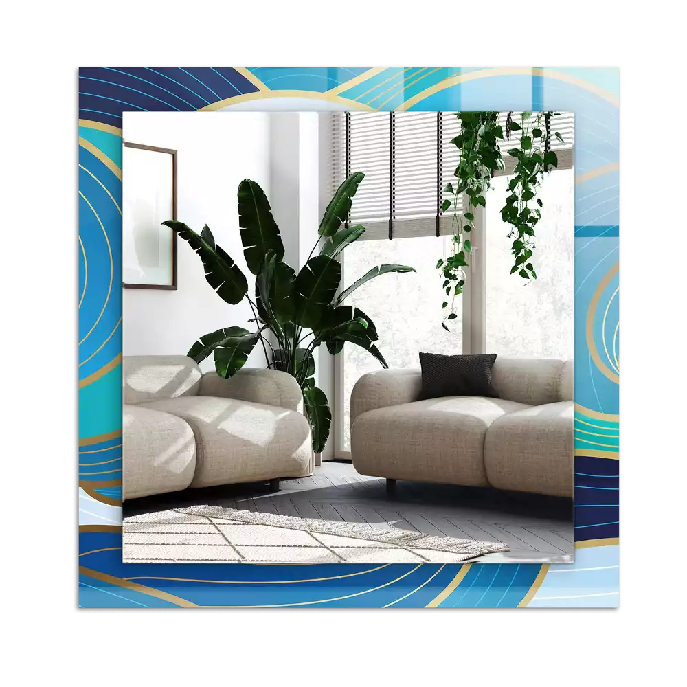 Pravokotne ogledalo s potiskanim okvirjem Modri ​​vzorci valov