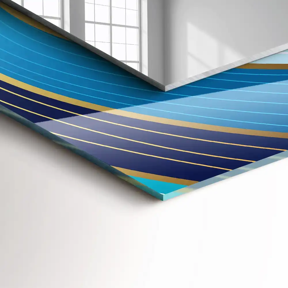 Pravokotne ogledalo s potiskanim okvirjem Modri ​​vzorci valov