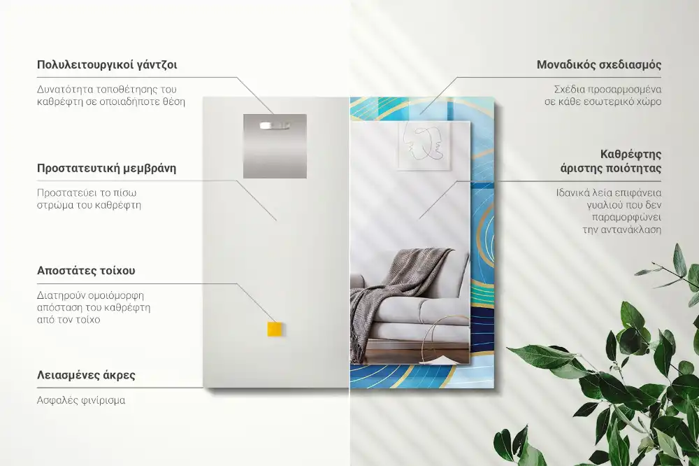 Pravokotne ogledalo s potiskanim okvirjem Modri ​​vzorci valov