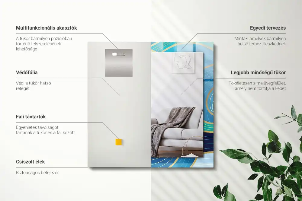 Pravokotne ogledalo s potiskanim okvirjem Modri ​​vzorci valov